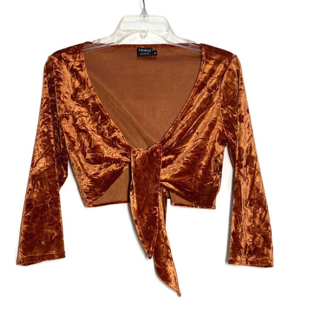 Tribal Velour Tie-Front Shrug, Burnt Orange - Size Small
